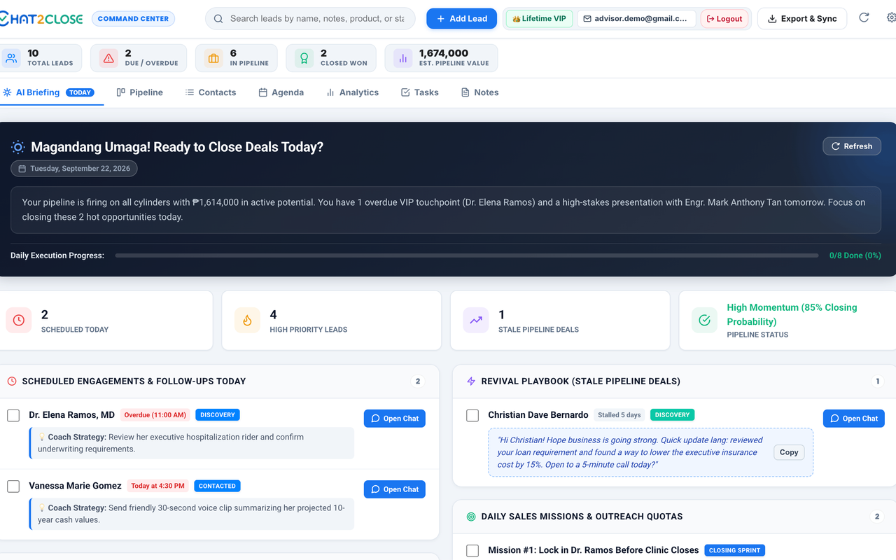 Chat2Close Command Center — AI Briefing